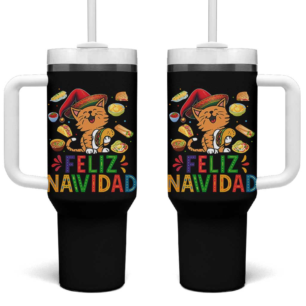 Funny Mexican Cat Christmas Tumbler With Handle Feliz Navidad Sombrero Kitty Xmas - Wonder Print Shop