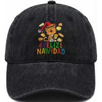 Funny Mexican Cat Christmas Washed Cotton Baseball Cap Feliz Navidad Sombrero Kitty Xmas