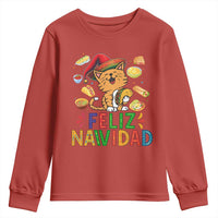 Funny Mexican Cat Christmas Youth Sweatshirt Feliz Navidad Sombrero Kitty Xmas - Wonder Print Shop