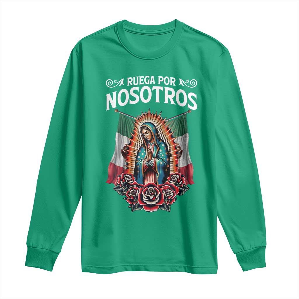 Our Lady of Guadalupe Long Sleeve Shirt Virgin Mary Mexican Flag - Wonder Print Shop
