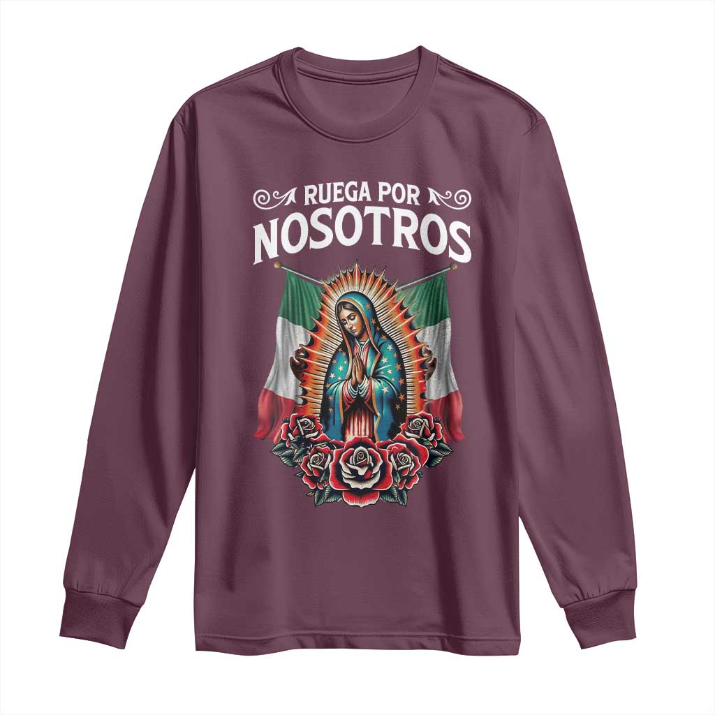 Our Lady of Guadalupe Long Sleeve Shirt Virgin Mary Mexican Flag - Wonder Print Shop