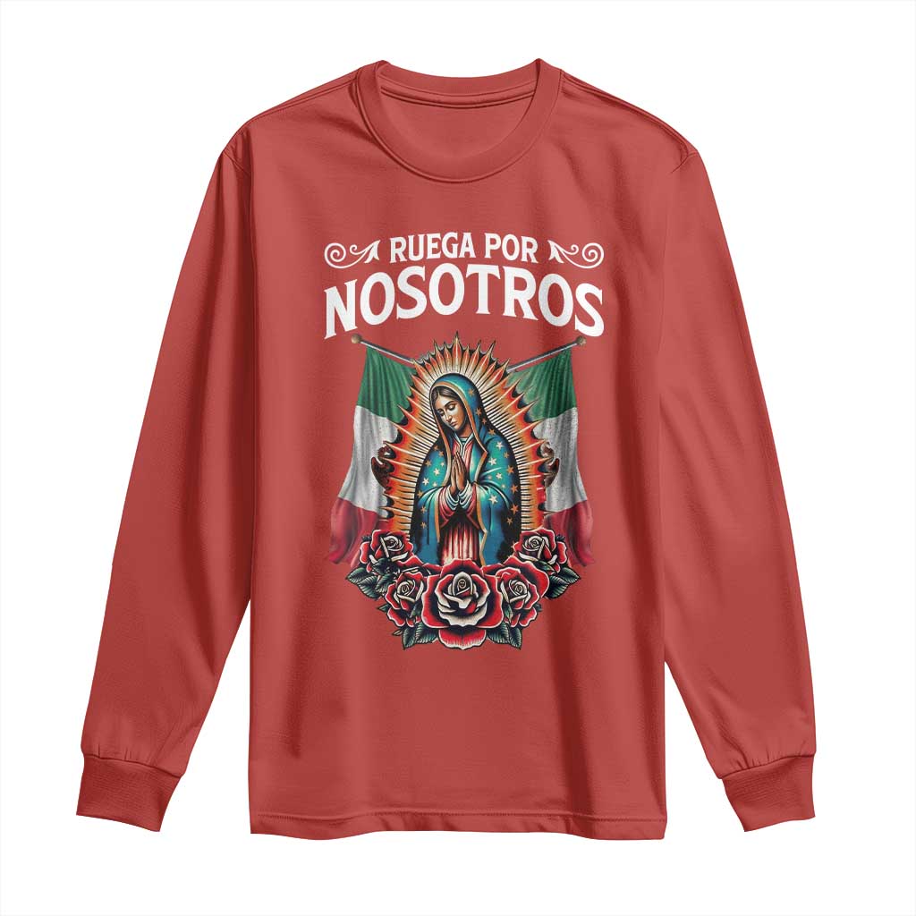 Our Lady of Guadalupe Long Sleeve Shirt Virgin Mary Mexican Flag - Wonder Print Shop