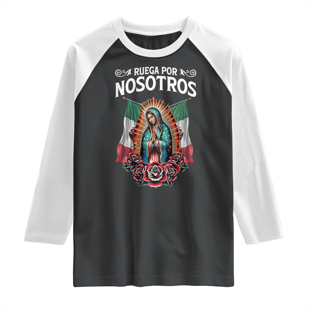 Our Lady of Guadalupe Raglan Shirt Virgin Mary Mexican Flag - Wonder Print Shop