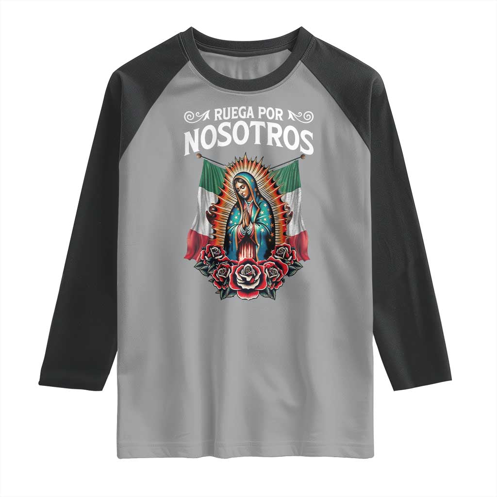 Our Lady of Guadalupe Raglan Shirt Virgin Mary Mexican Flag - Wonder Print Shop
