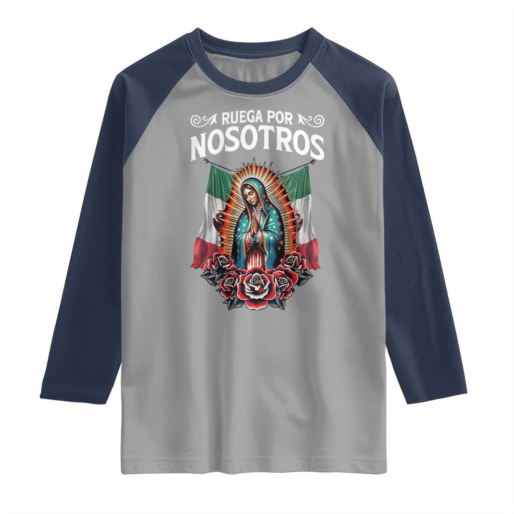 Our Lady of Guadalupe Raglan Shirt Virgin Mary Mexican Flag - Wonder Print Shop