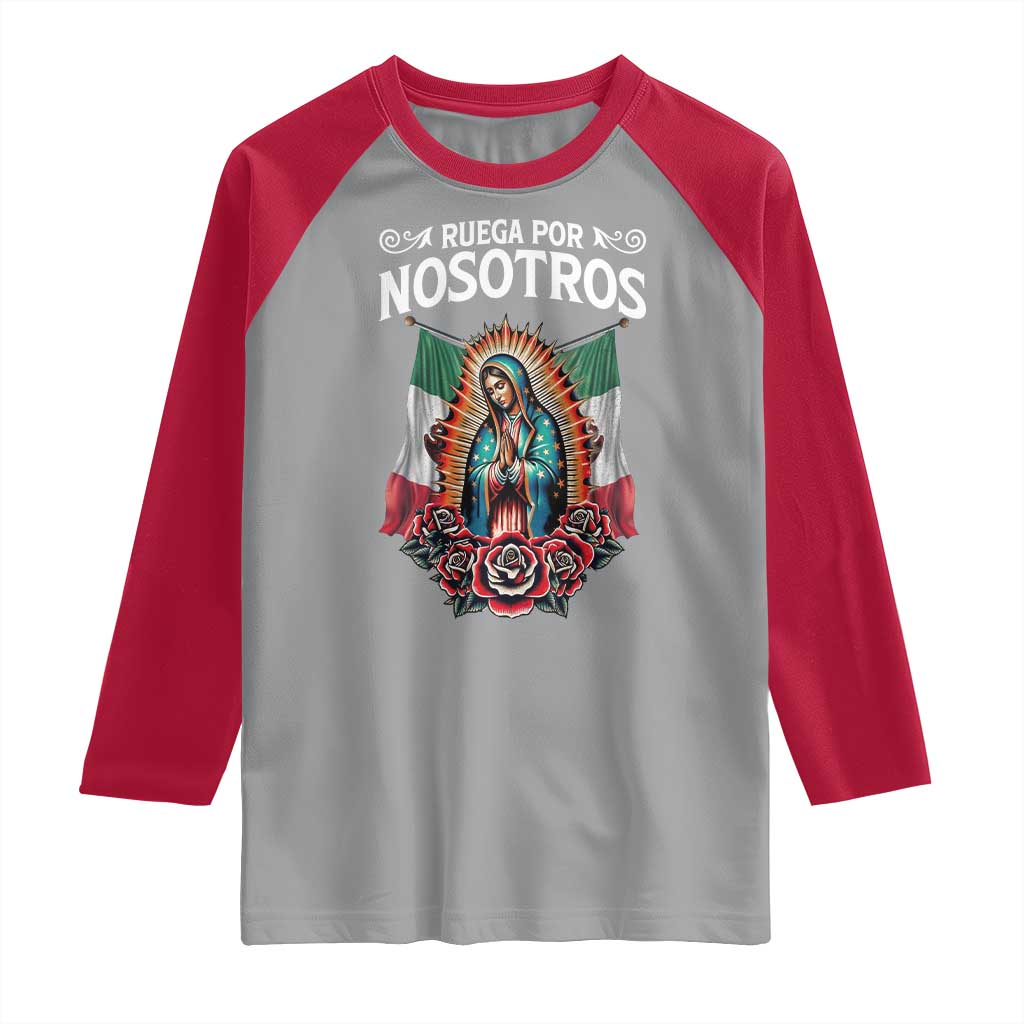 Our Lady of Guadalupe Raglan Shirt Virgin Mary Mexican Flag - Wonder Print Shop
