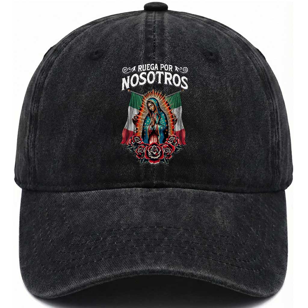 Our Lady of Guadalupe Washed Cotton Baseball Cap Virgin Mary Mexican Flag
