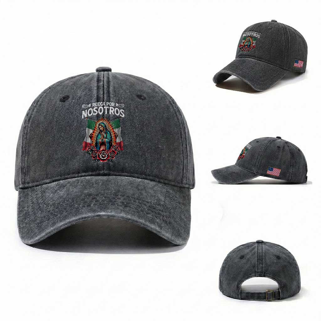Our Lady of Guadalupe Washed Cotton Baseball Cap Virgin Mary Mexican Flag