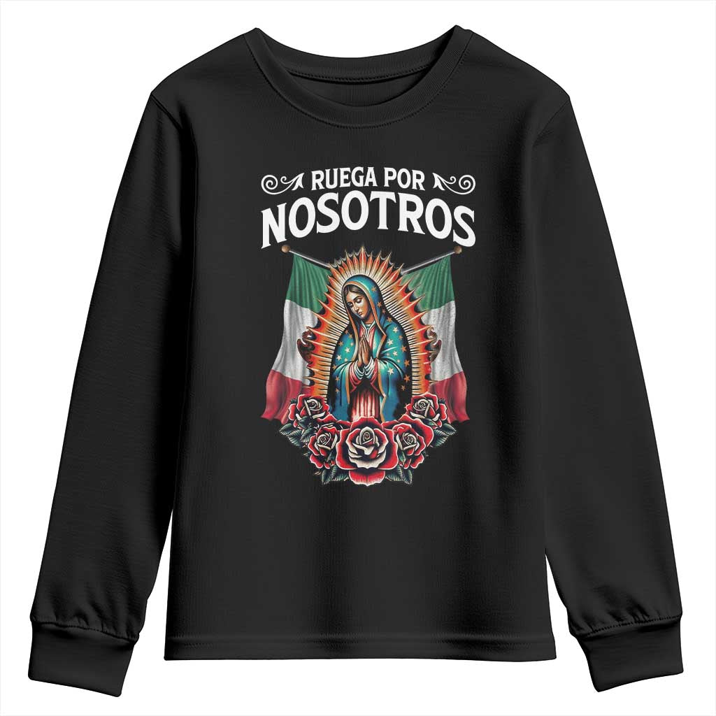Our Lady of Guadalupe Youth Sweatshirt Virgin Mary Mexican Flag - Wonder Print Shop