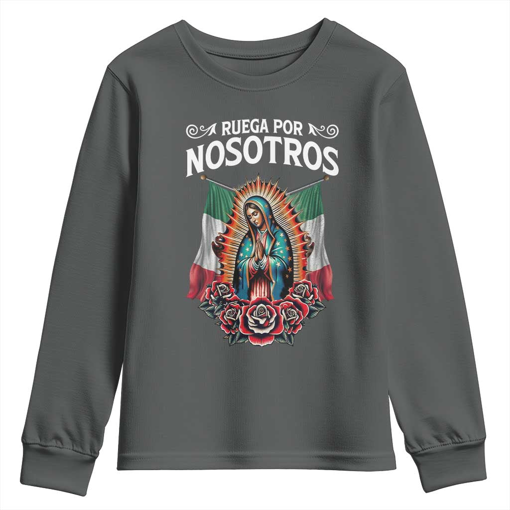 Our Lady of Guadalupe Youth Sweatshirt Virgin Mary Mexican Flag - Wonder Print Shop