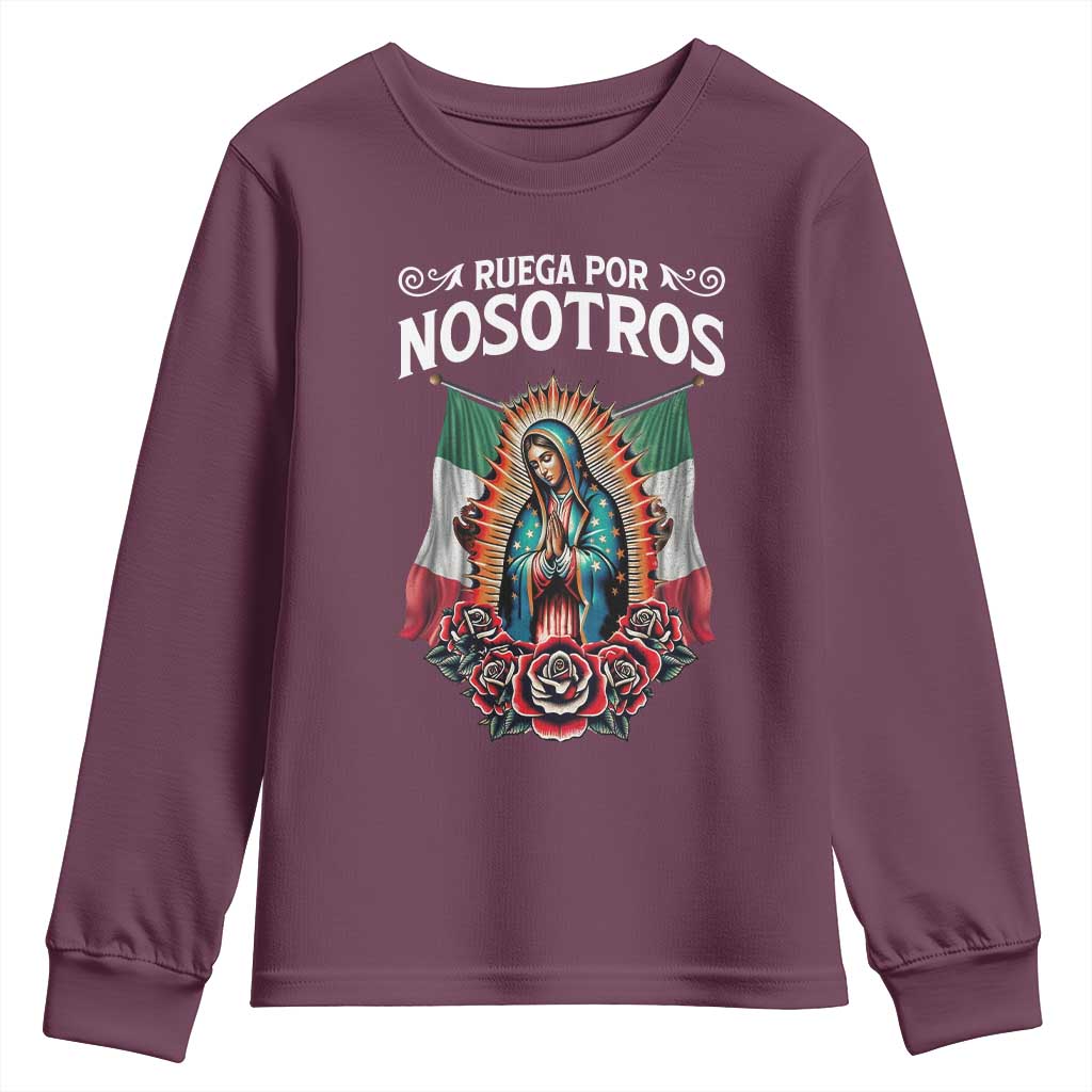 Our Lady of Guadalupe Youth Sweatshirt Virgin Mary Mexican Flag - Wonder Print Shop