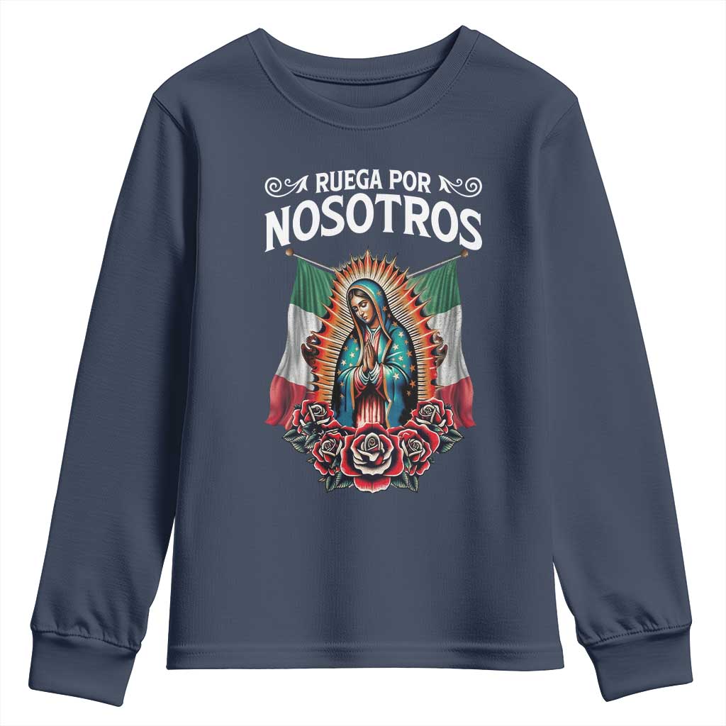 Our Lady of Guadalupe Youth Sweatshirt Virgin Mary Mexican Flag - Wonder Print Shop