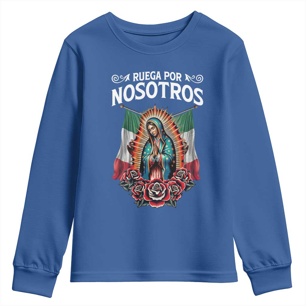 Our Lady of Guadalupe Youth Sweatshirt Virgin Mary Mexican Flag - Wonder Print Shop