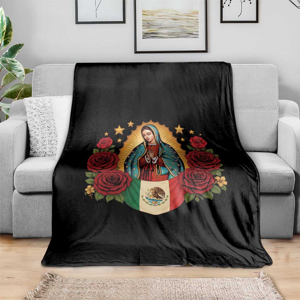 Our Lady of Guadalupe Mexican Flag Throw Blanket - Wonder Print Shop