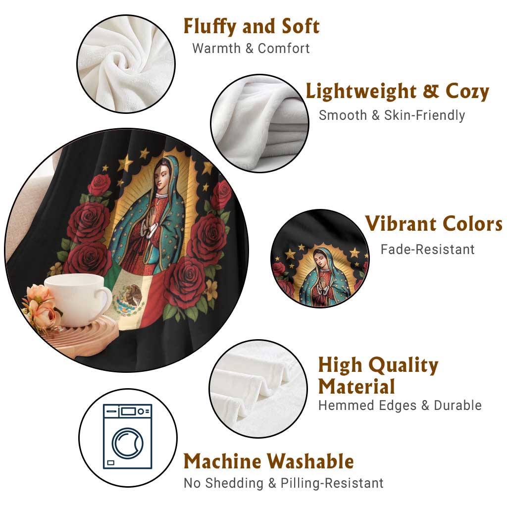 Our Lady of Guadalupe Mexican Flag Throw Blanket - Wonder Print Shop