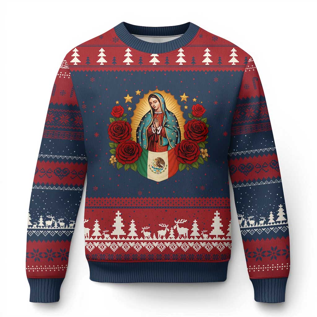 Our Lady of Guadalupe Mexican Flag Ugly Christmas Sweater - Wonder Print Shop