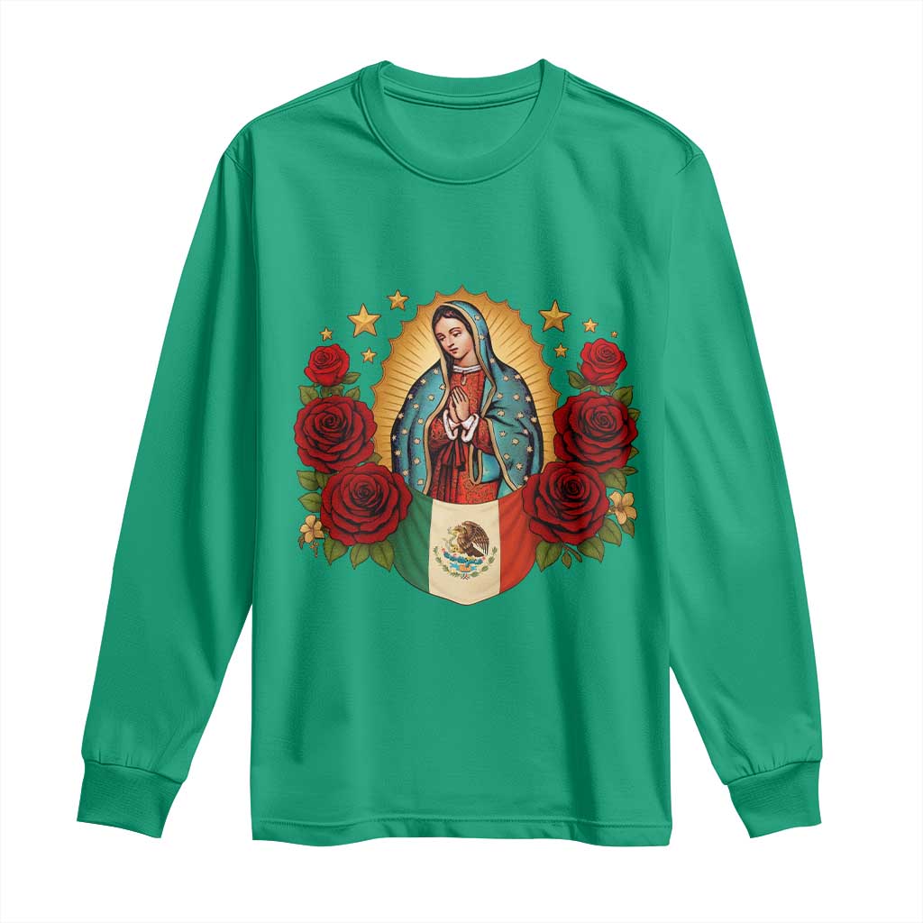 Our Lady of Guadalupe Mexican Flag Long Sleeve Shirt - Wonder Print Shop