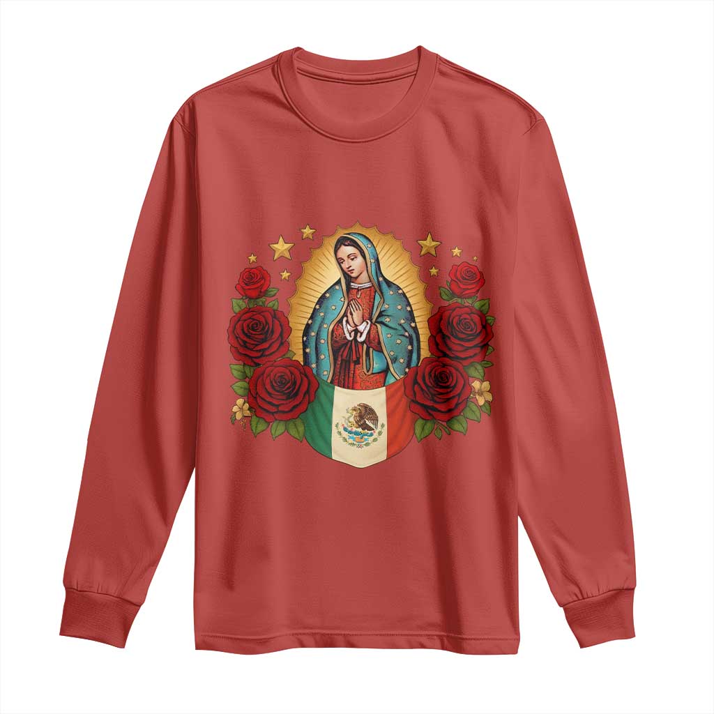 Our Lady of Guadalupe Mexican Flag Long Sleeve Shirt - Wonder Print Shop