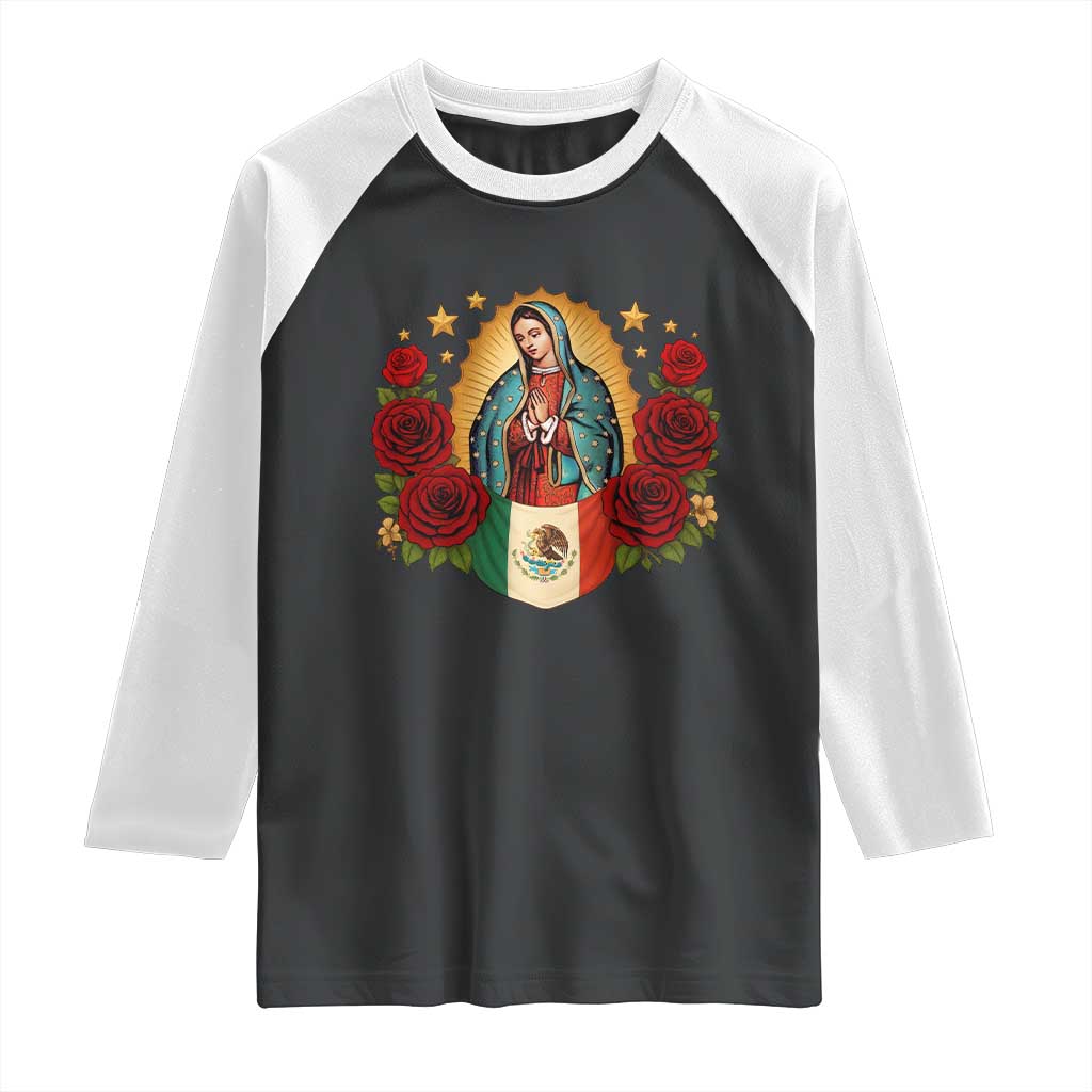 Our Lady of Guadalupe Mexican Flag Raglan Shirt - Wonder Print Shop