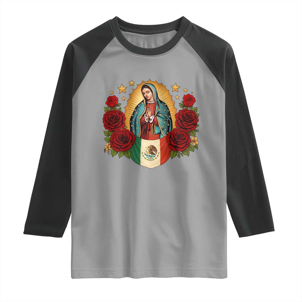 Our Lady of Guadalupe Mexican Flag Raglan Shirt - Wonder Print Shop