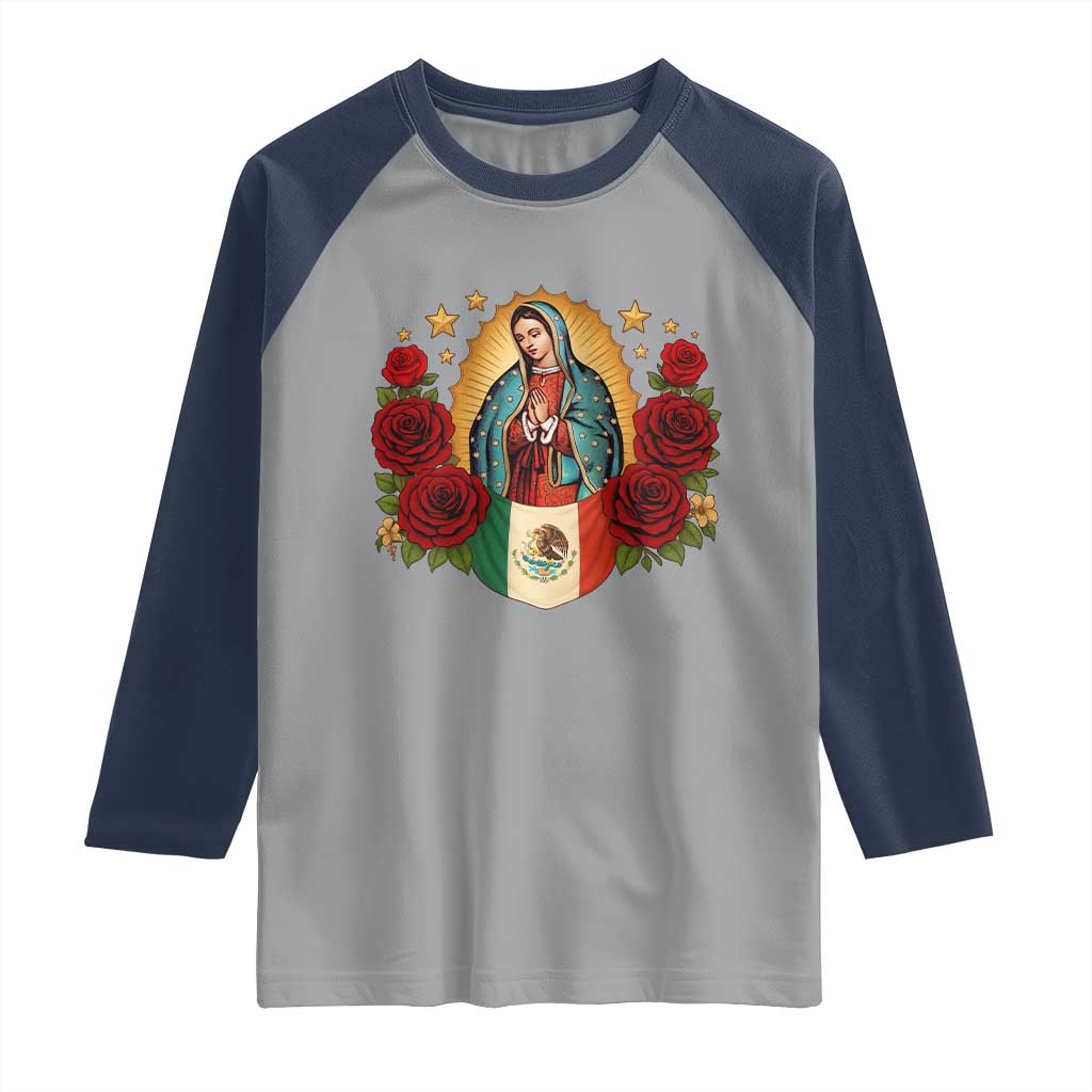 Our Lady of Guadalupe Mexican Flag Raglan Shirt - Wonder Print Shop