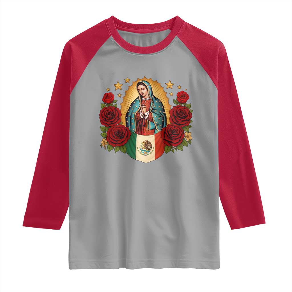 Our Lady of Guadalupe Mexican Flag Raglan Shirt - Wonder Print Shop