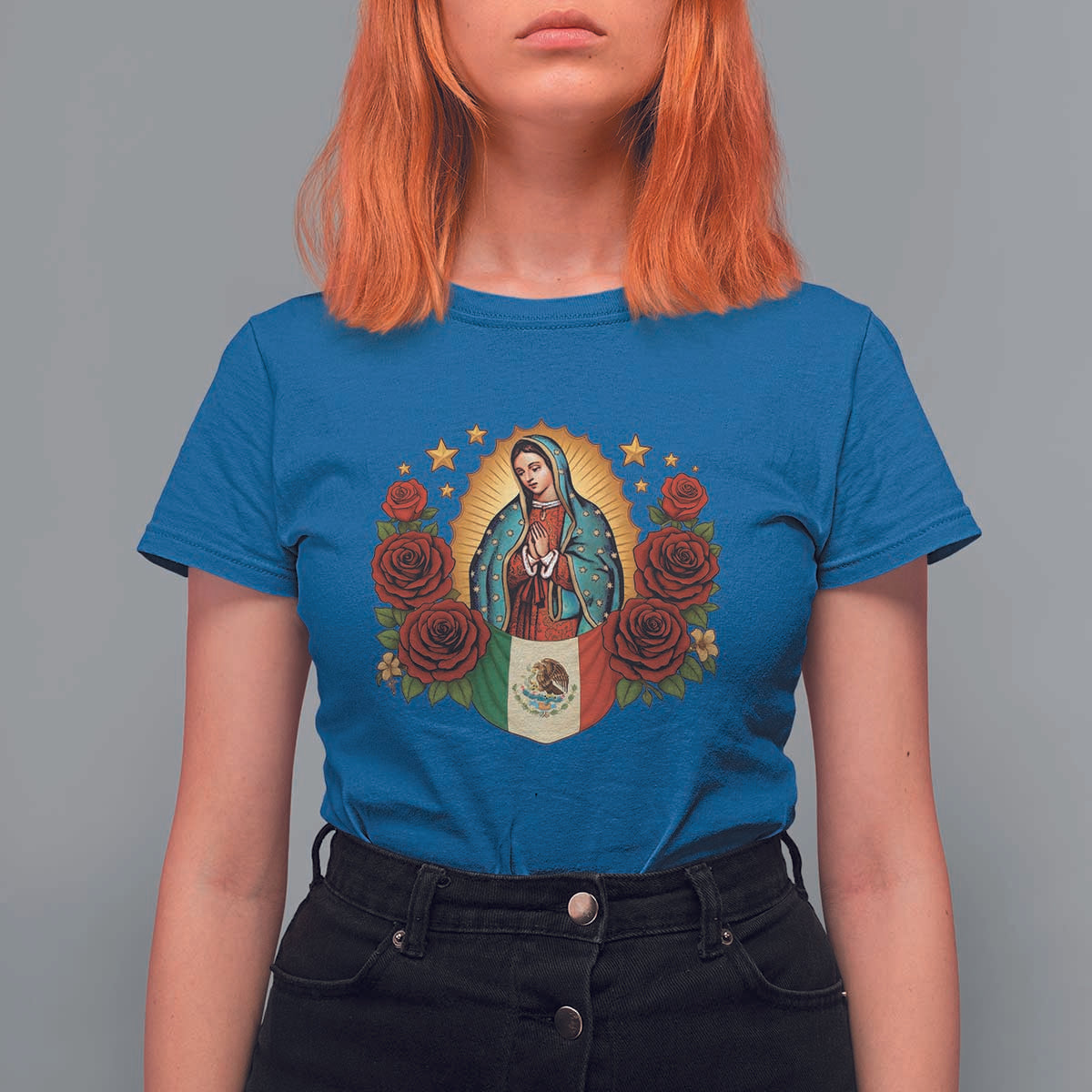 Our Lady of Guadalupe Mexican Flag T Shirt For Women - Wonder Print Shop