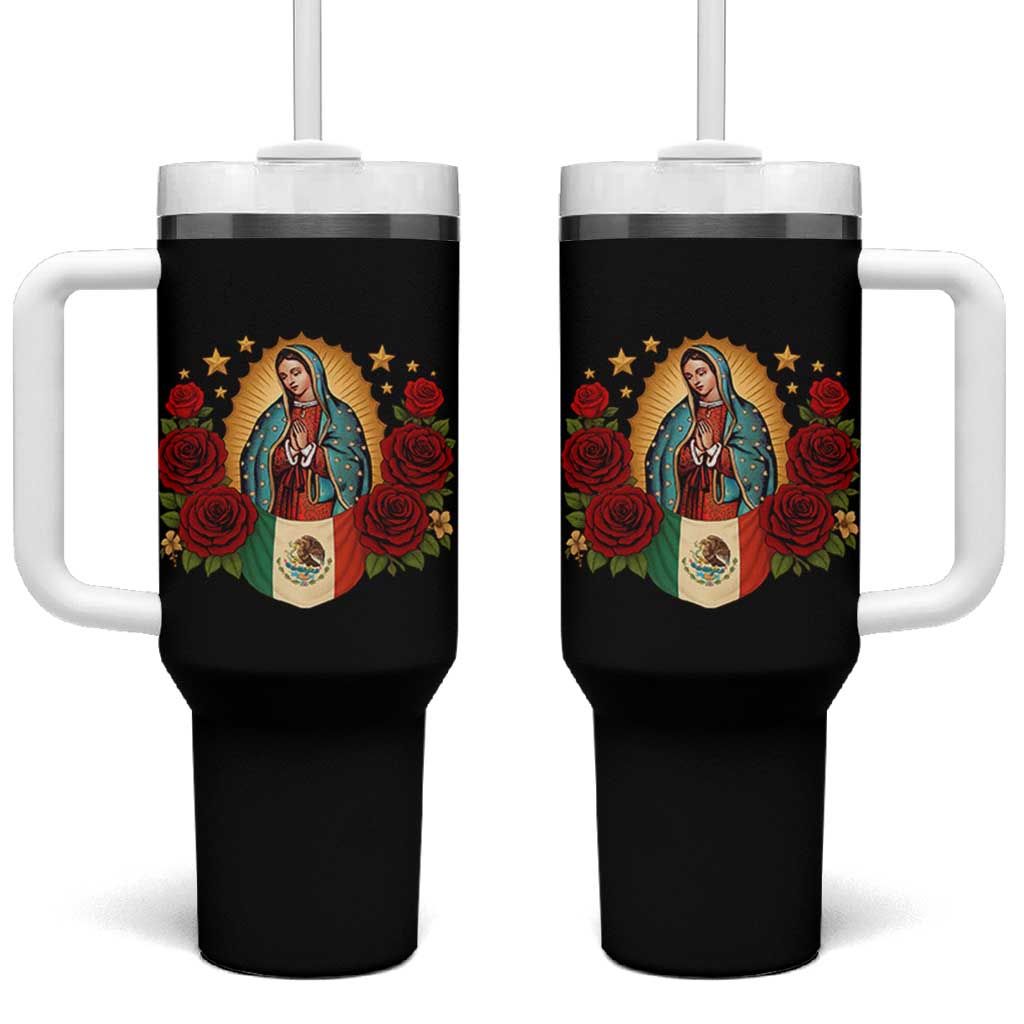 Our Lady of Guadalupe Mexican Flag Tumbler With Handle - Wonder Print Shop