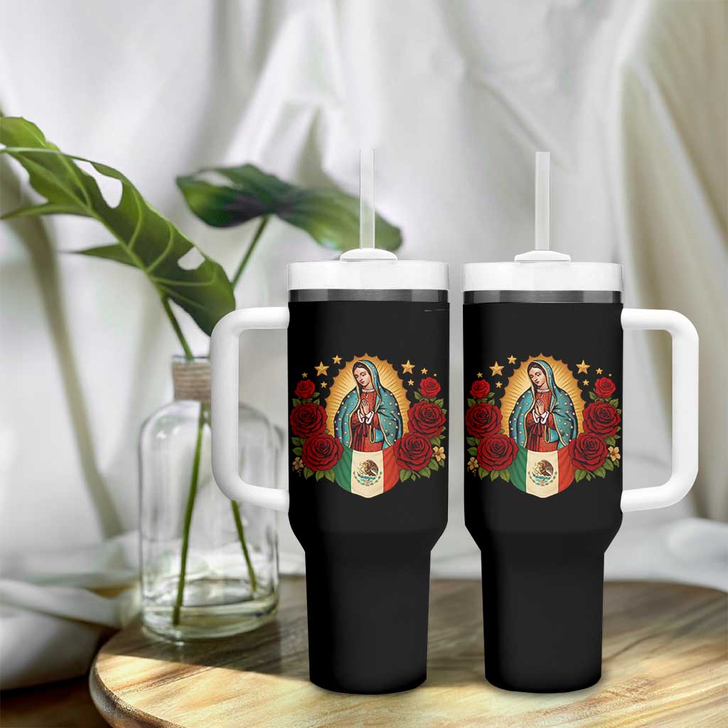 Our Lady of Guadalupe Mexican Flag Tumbler With Handle - Wonder Print Shop