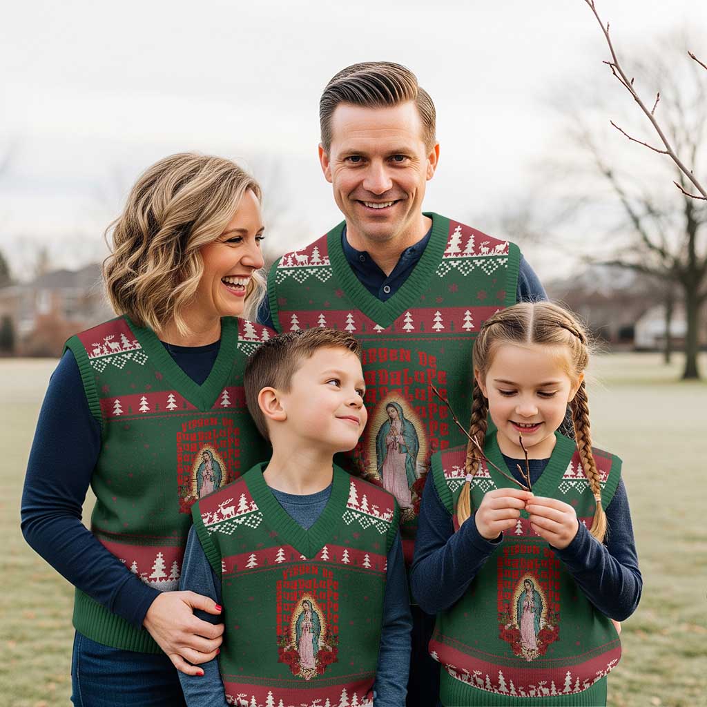 Our Lady of Guadalupe V-Neck Knit Sweater Vest Saint Virgin Mary Mexican - Wonder Print Shop