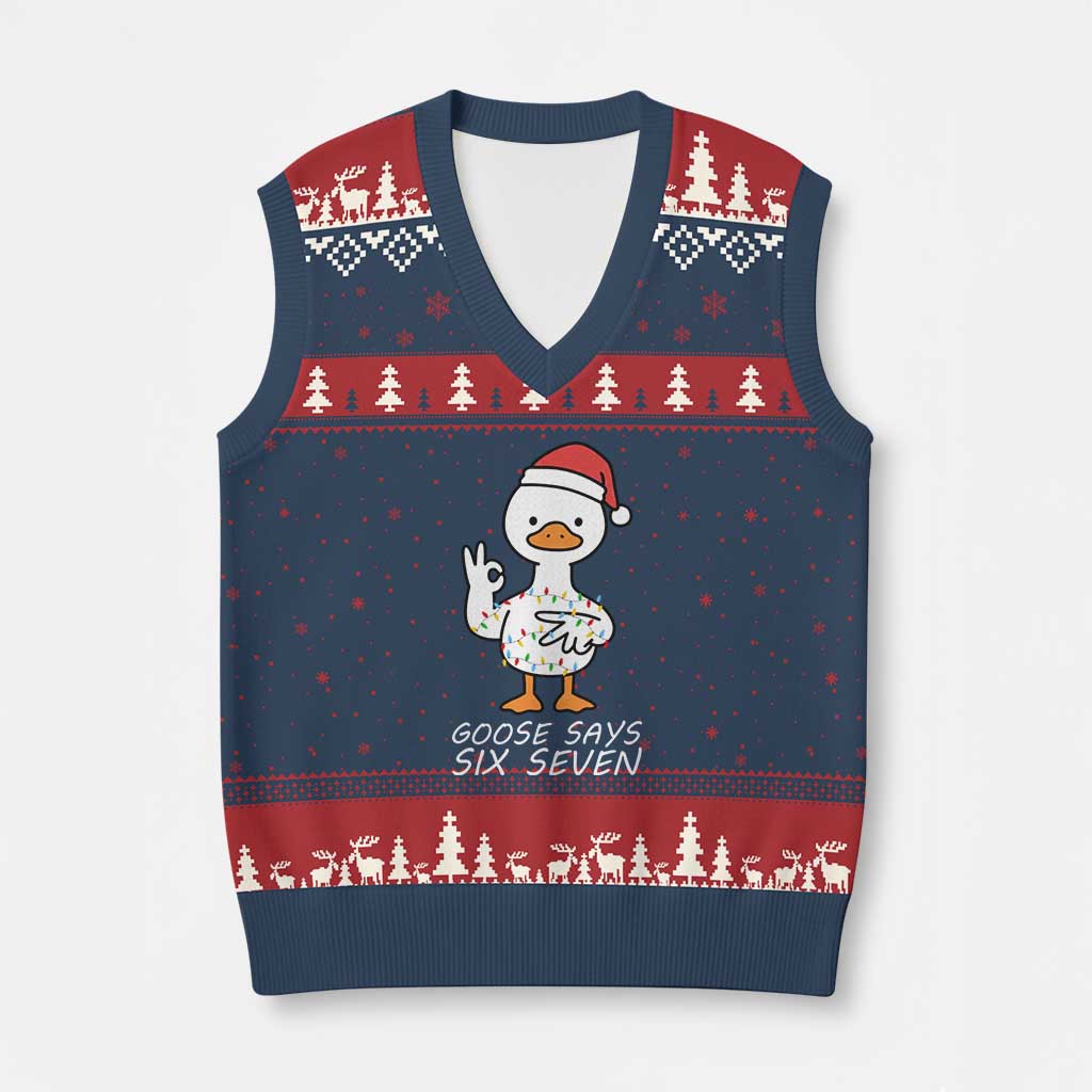 67 Six Seven Silly Goose Xmas Meme V-Neck Knit Sweater Vest - Wonder Print Shop