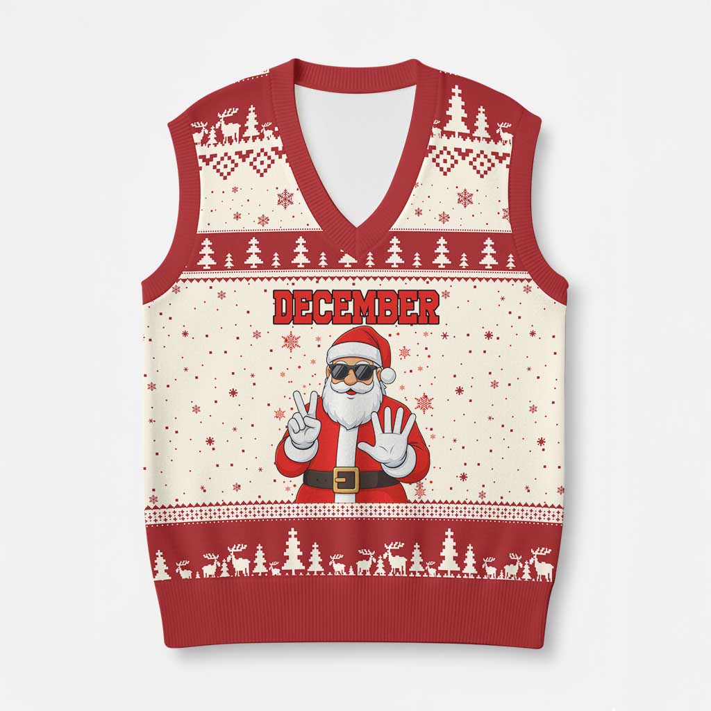 December 25 V-Neck Knit Sweater Vest Funny Santa Says Xmas - Wonder Print Shop