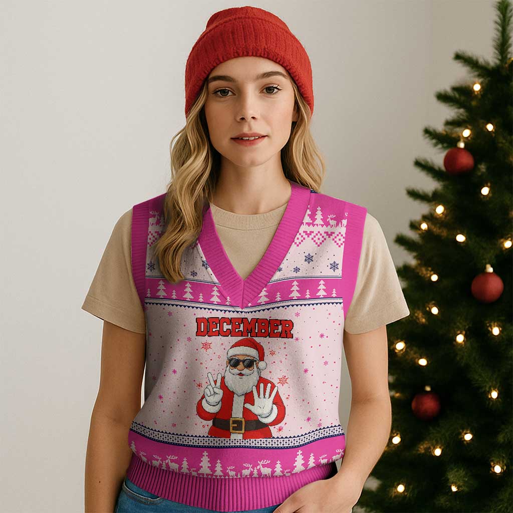 December 25 V-Neck Knit Sweater Vest Funny Santa Says Xmas - Wonder Print Shop