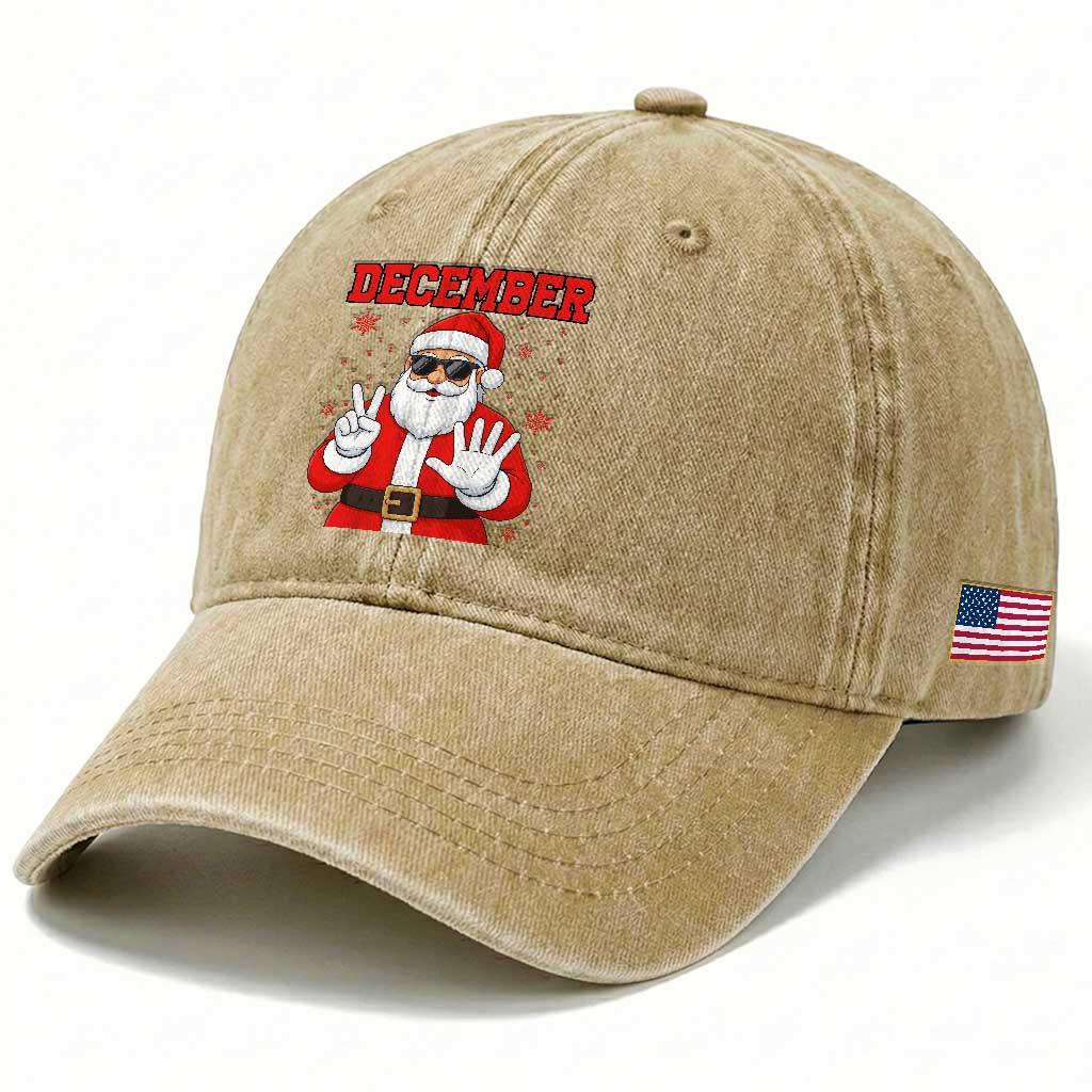 December 25 Washed Cotton Baseball Cap Funny Santa Says Christmas