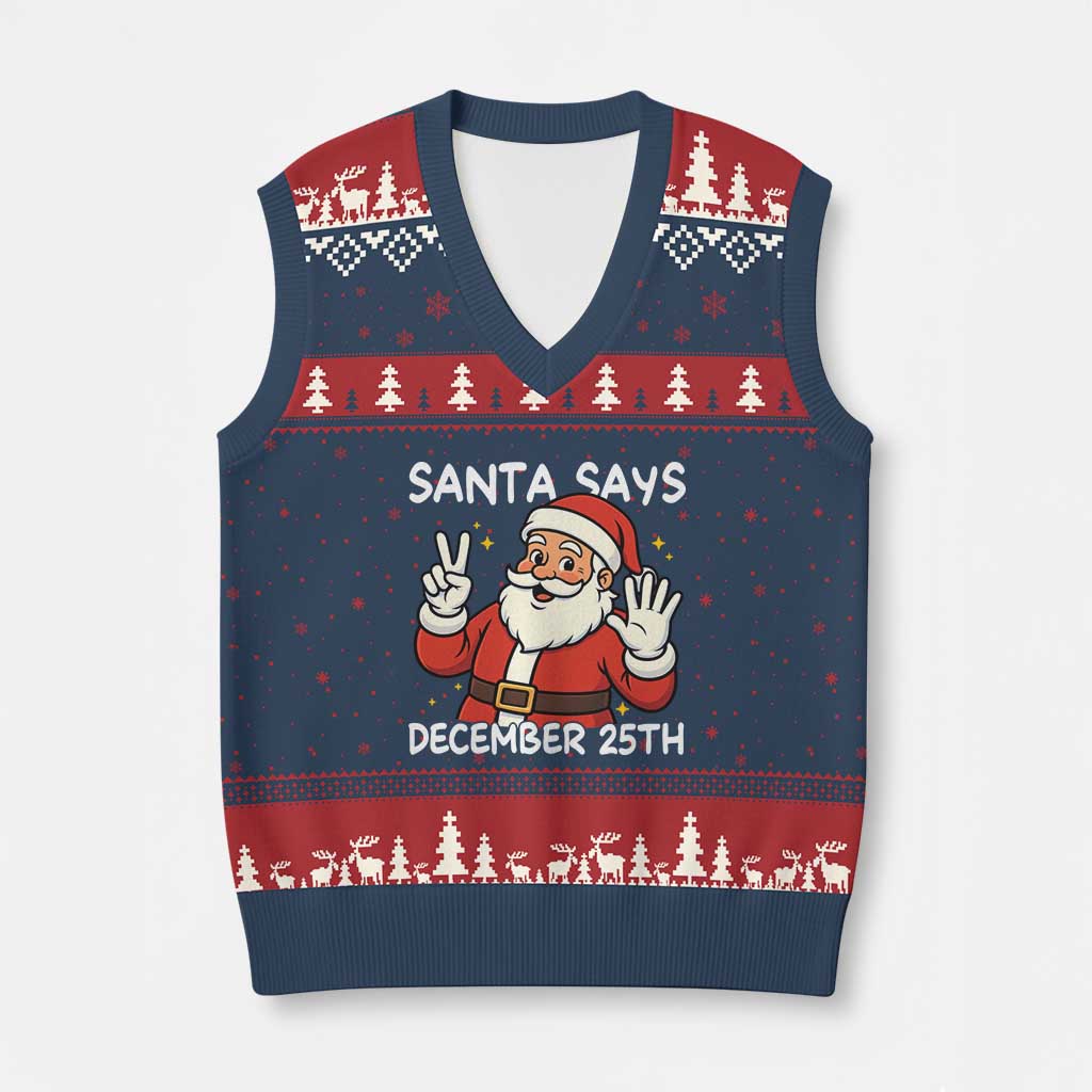 Santa Xmas December 25 V-Neck Knit Sweater Vest - Wonder Print Shop