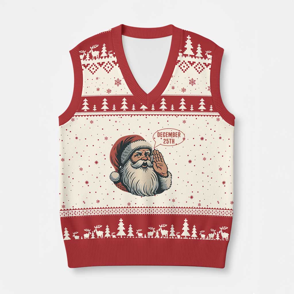 Funny Santa Xmas December 25 V-Neck Knit Sweater Vest - Wonder Print Shop