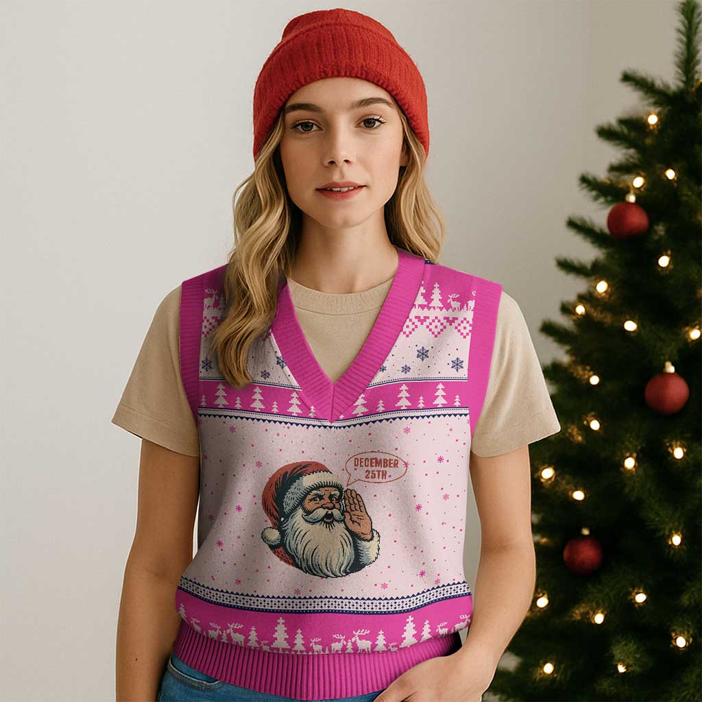 Funny Santa Xmas December 25 V-Neck Knit Sweater Vest - Wonder Print Shop