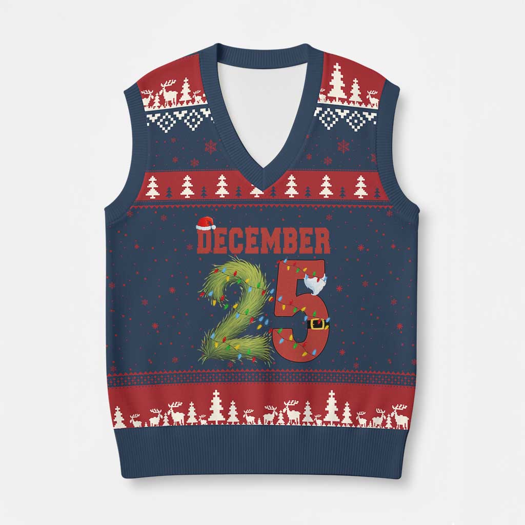 Xmas December 25 V-Neck Knit Sweater Vest Family Holiday Xmas - Wonder Print Shop