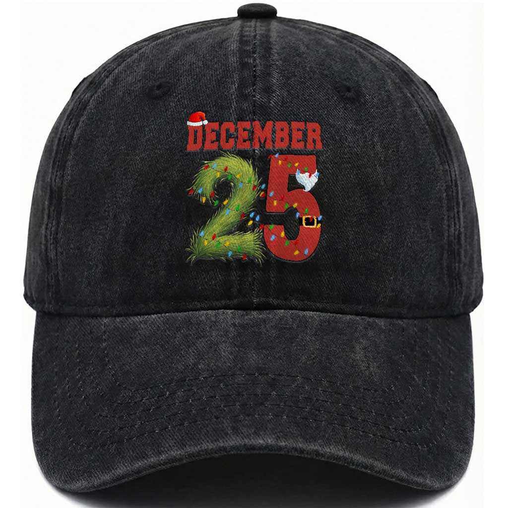 Christmas December 25 Washed Cotton Baseball Cap Family Holiday Xmas