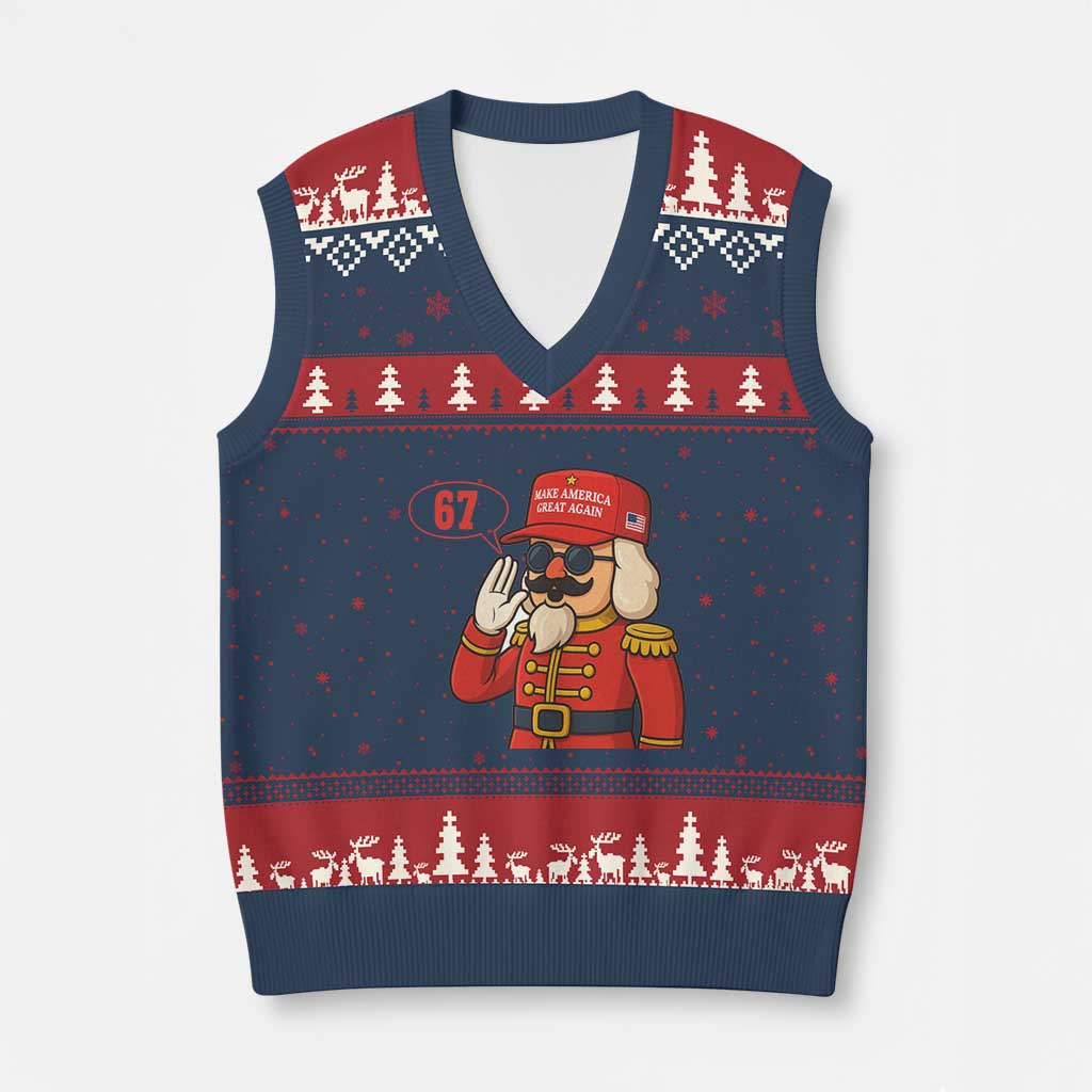 67 Six Seven Xmas Meme V-Neck Knit Sweater Vest Funny Nutcracker Make Xmas Great Again - Wonder Print Shop