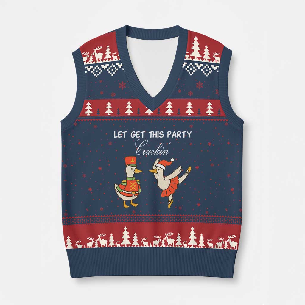 Funny Nutcracker Goose Xmas V-Neck Knit Sweater Vest Let Get This Party Crackin - Wonder Print Shop