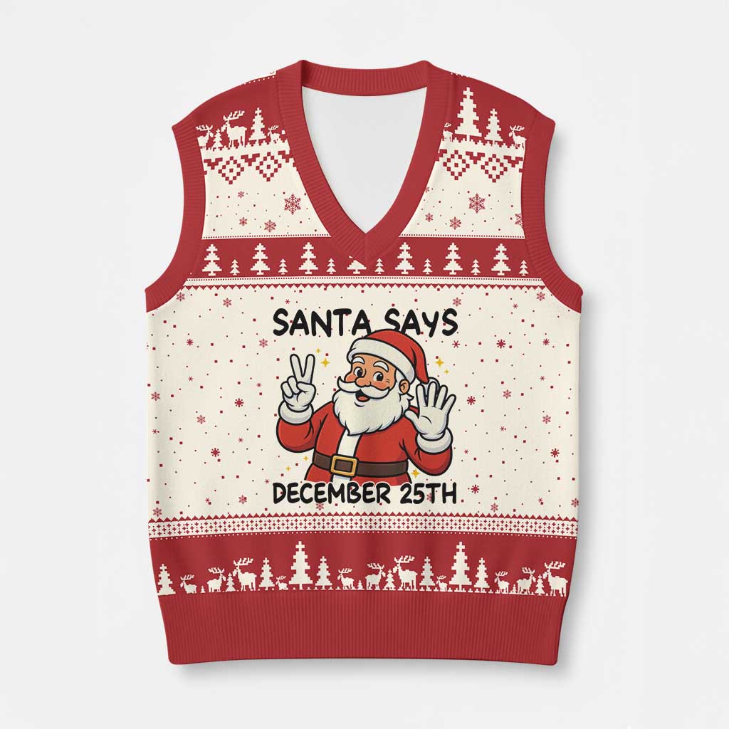 Santa Xmas December 25th Season V-Neck Knit Sweater Vest - Wonder Print Shop