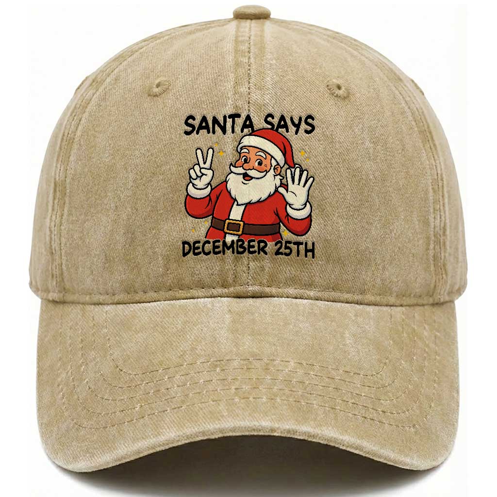 Santa Christmas December 25th Season Washed Cotton Baseball Cap