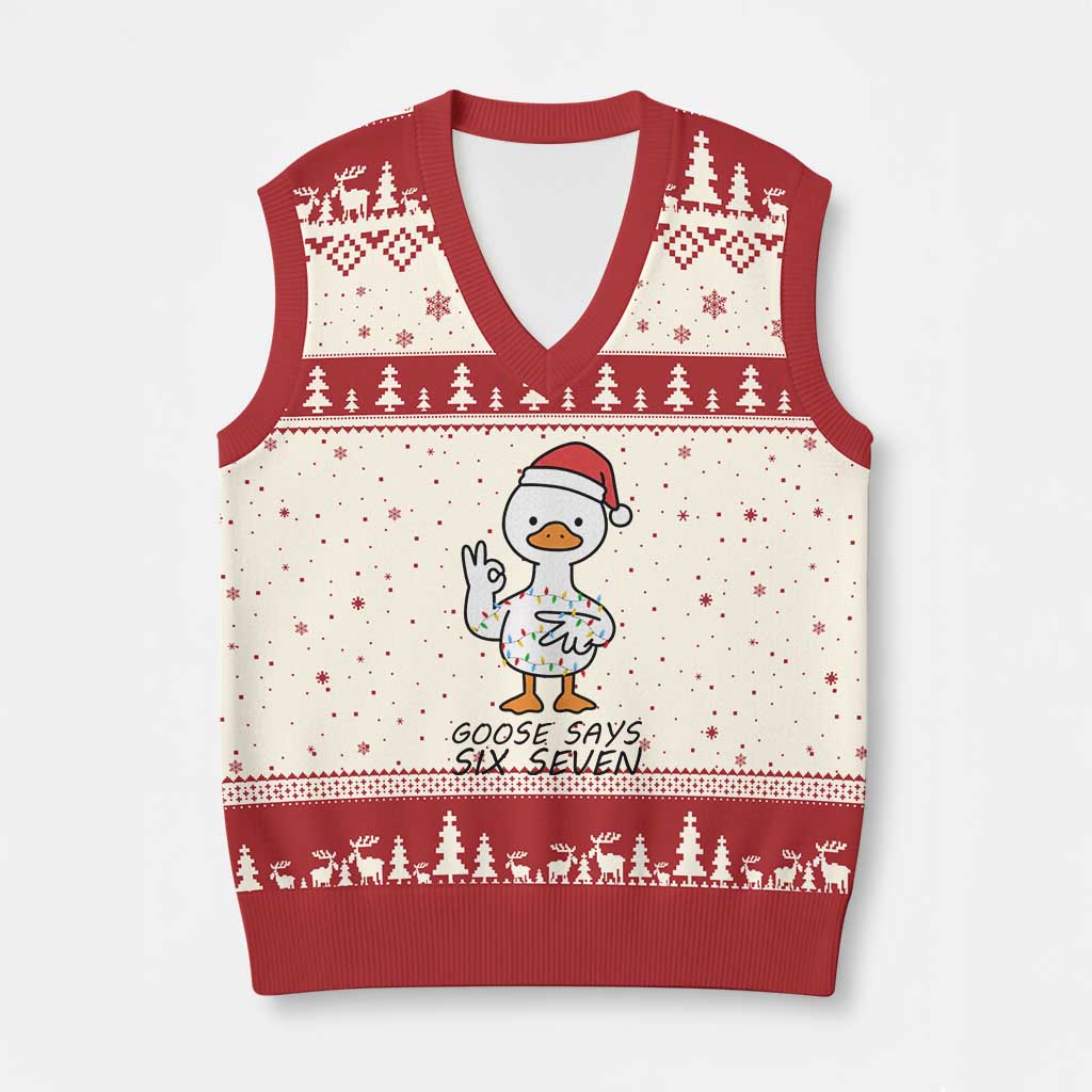 67 Six Seven Chirtsmas Meme V-Neck Knit Sweater Vest Funny Silly Goose - Wonder Print Shop