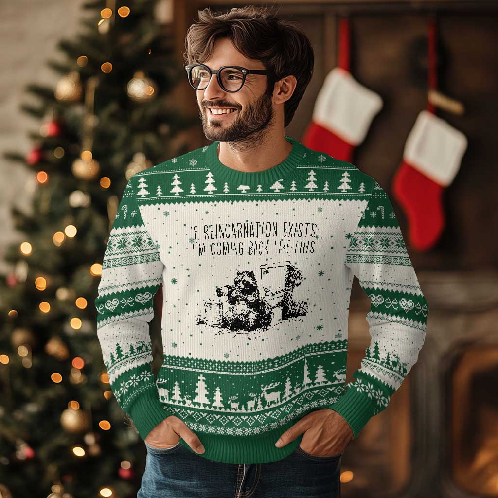Funny Drunk Raccoon Ugly Christmas Sweater Trashed Panda Meme - Wonder Print Shop