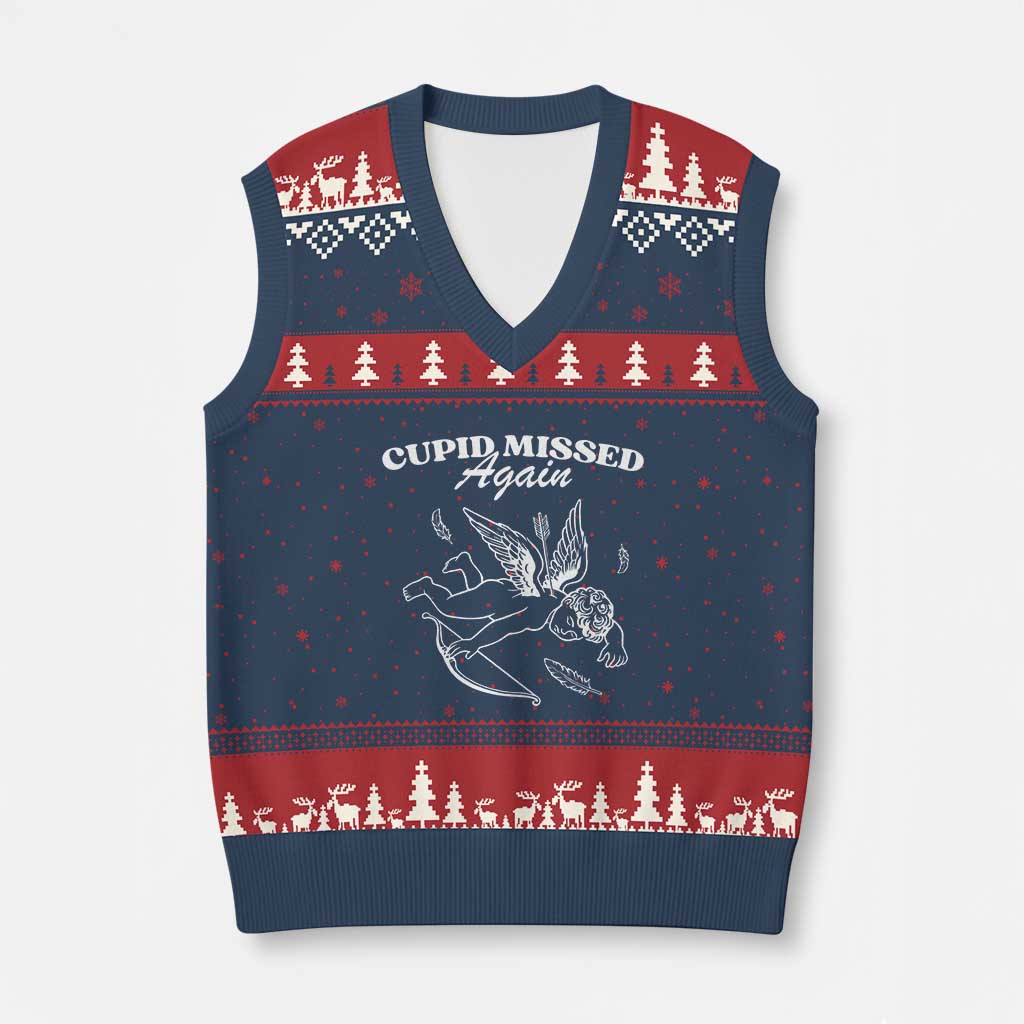 Funny Anti Valentine V-Neck Knit Sweater Vest Cupid Missed Again - Wonder Print Shop