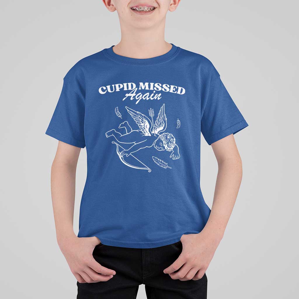Funny Anti Valentine T Shirt For Kid Cupid Missed Again - Wonder Print Shop