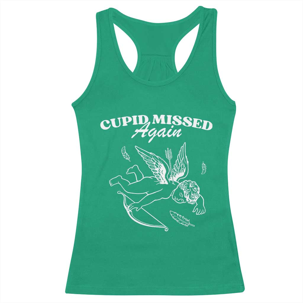 Funny Anti Valentine Racerback Tank Top Cupid Missed Again - Wonder Print Shop