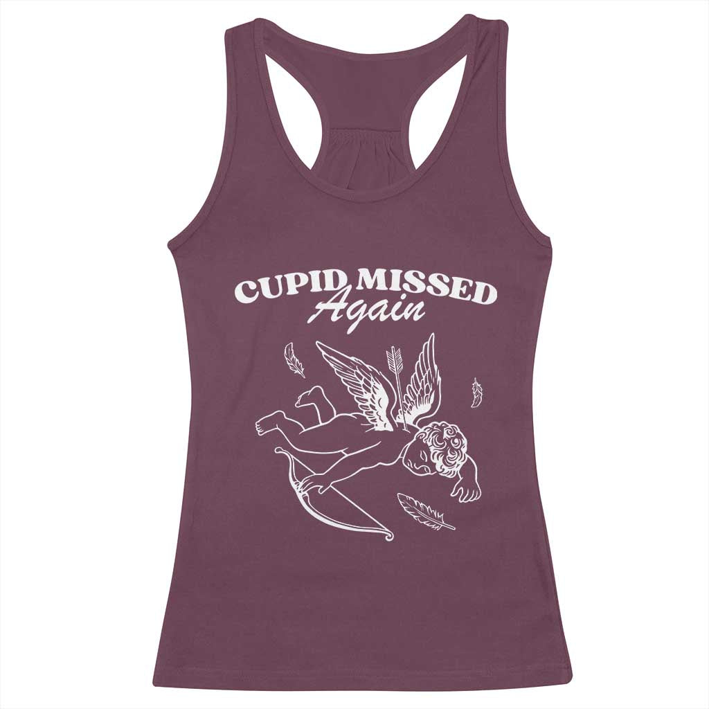 Funny Anti Valentine Racerback Tank Top Cupid Missed Again - Wonder Print Shop