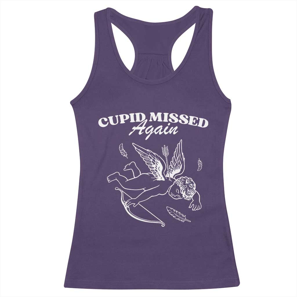 Funny Anti Valentine Racerback Tank Top Cupid Missed Again - Wonder Print Shop